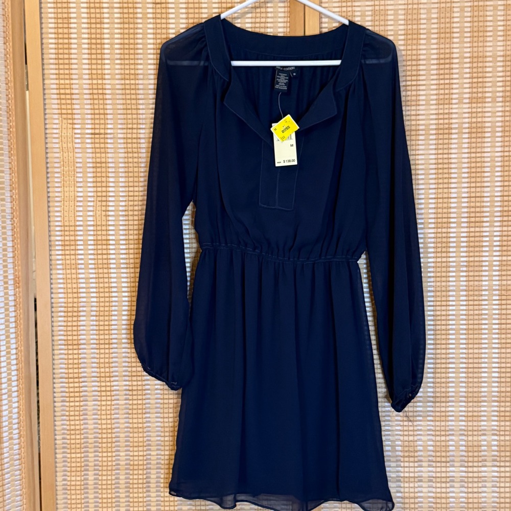 Max Edition Navy Blue Chiffon Long Sleeve Mini Dress NWT Size M Wedding Party
